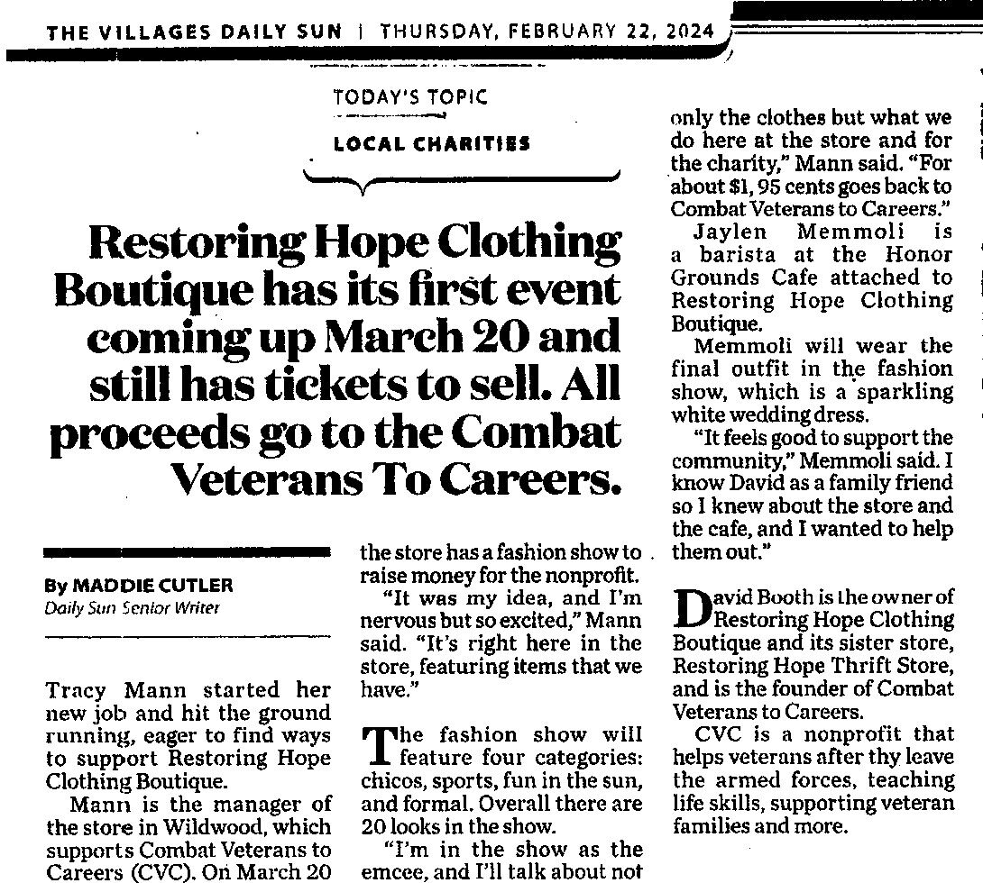 Restoring Hope Clothing Boutique Fashion Show Covered in The Villages Daily Sun